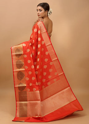 Rust Kora Silk Saree With Blouse Piece