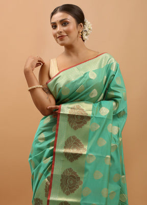 Green Kora Silk Saree With Blouse Piece