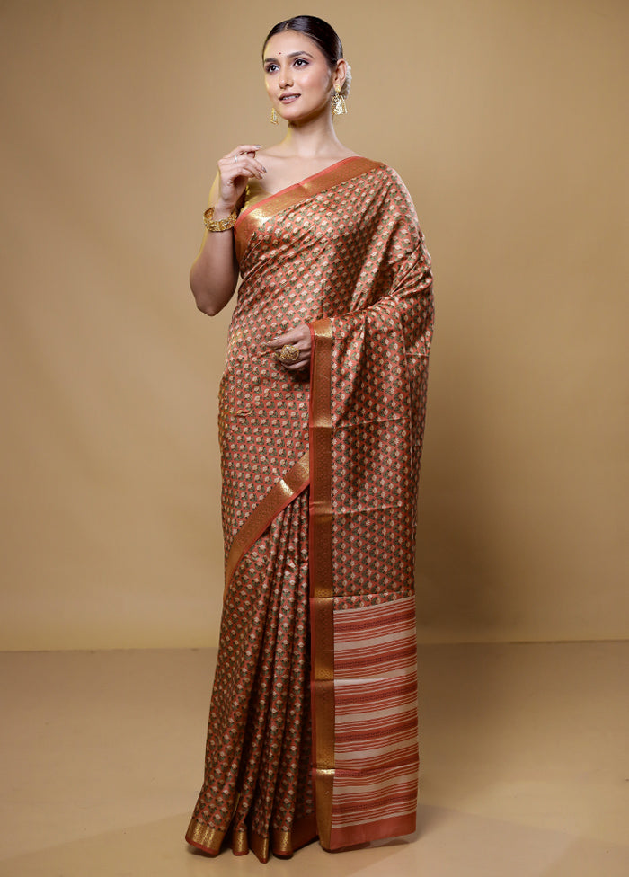 Pink Handloom Printed Pure Silk Saree Without Blouse Piece