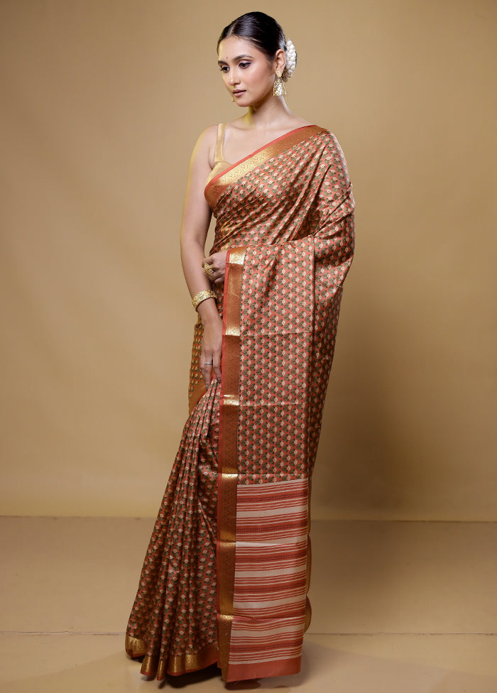 Pink Handloom Printed Pure Silk Saree Without Blouse Piece