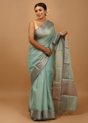 Blue Kota Cotton Saree With Blouse Piece