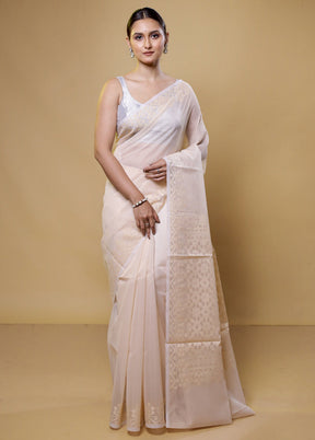 Cream Kota Cotton Saree With Blouse Piece