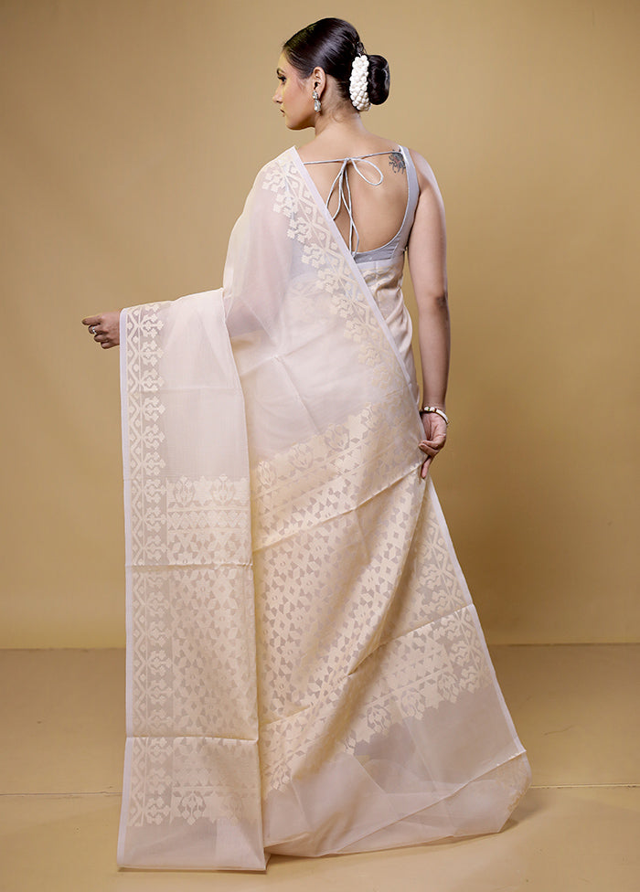 Cream Kota Cotton Saree With Blouse Piece