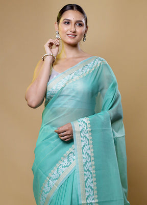 Green Kota Cotton Saree With Blouse Piece