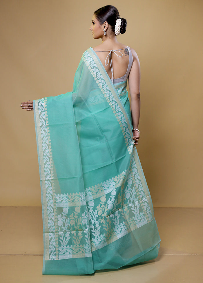 Green Kota Cotton Saree With Blouse Piece