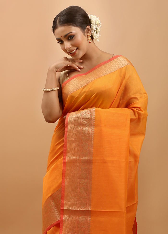 Yellow Cotton Saree With Blouse Piece