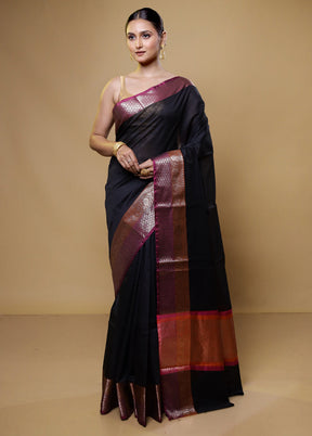 Black Cotton Saree With Blouse Piece