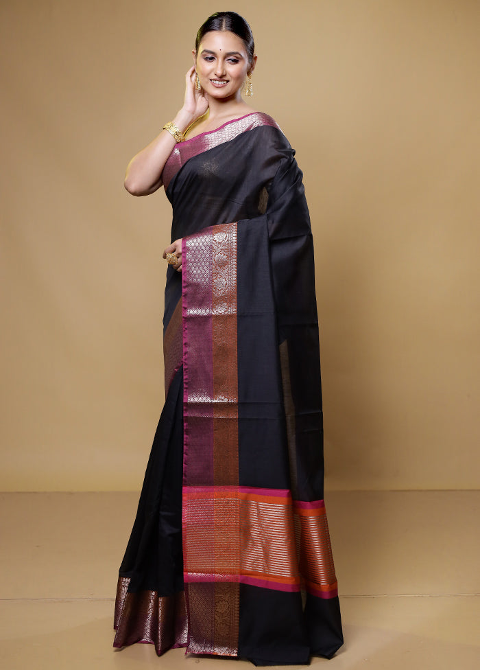 Black Cotton Saree With Blouse Piece