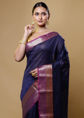 Blue Cotton Saree With Blouse Piece