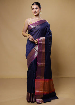 Blue Cotton Saree With Blouse Piece