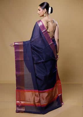 Blue Cotton Saree With Blouse Piece