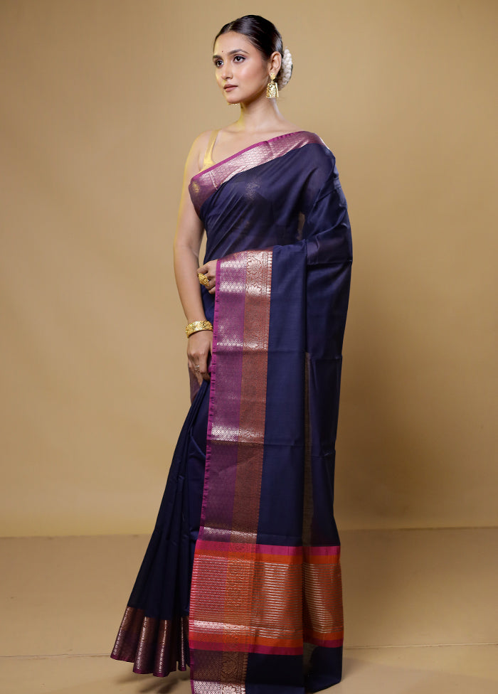 Blue Cotton Saree With Blouse Piece