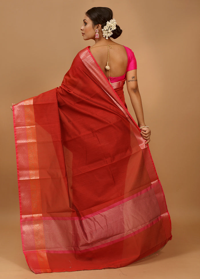 Maroon Cotton Saree With Blouse Piece