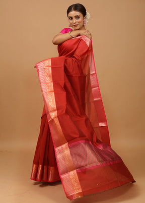 Maroon Cotton Saree With Blouse Piece