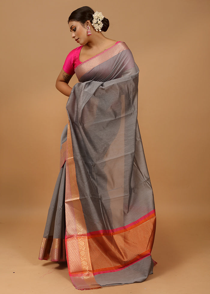 Grey Cotton Saree With Blouse Piece