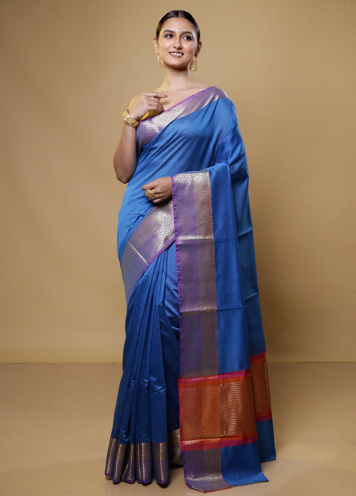 Blue Cotton Saree With Blouse Piece