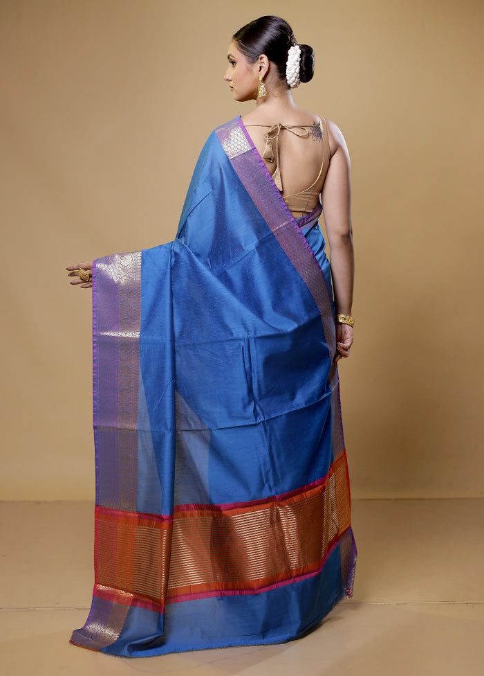 Blue Cotton Saree With Blouse Piece