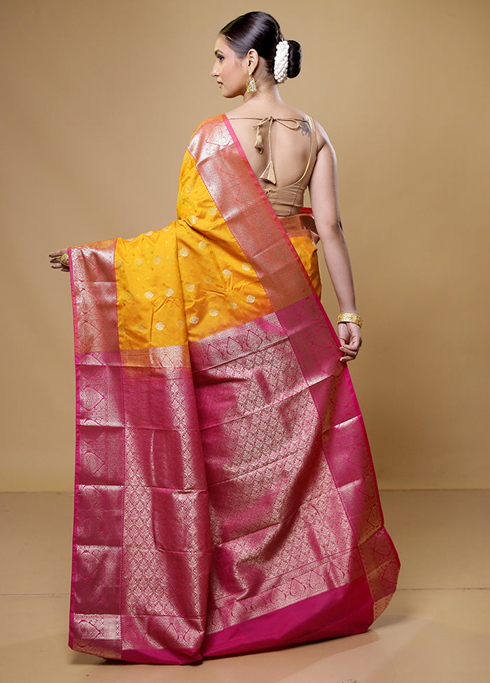 Yellow Kanjivaram Silk Saree With Blouse Piece