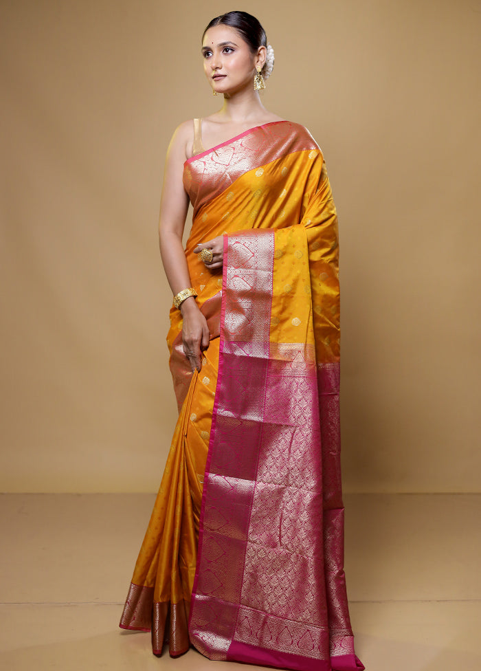 Yellow Kanjivaram Silk Saree With Blouse Piece