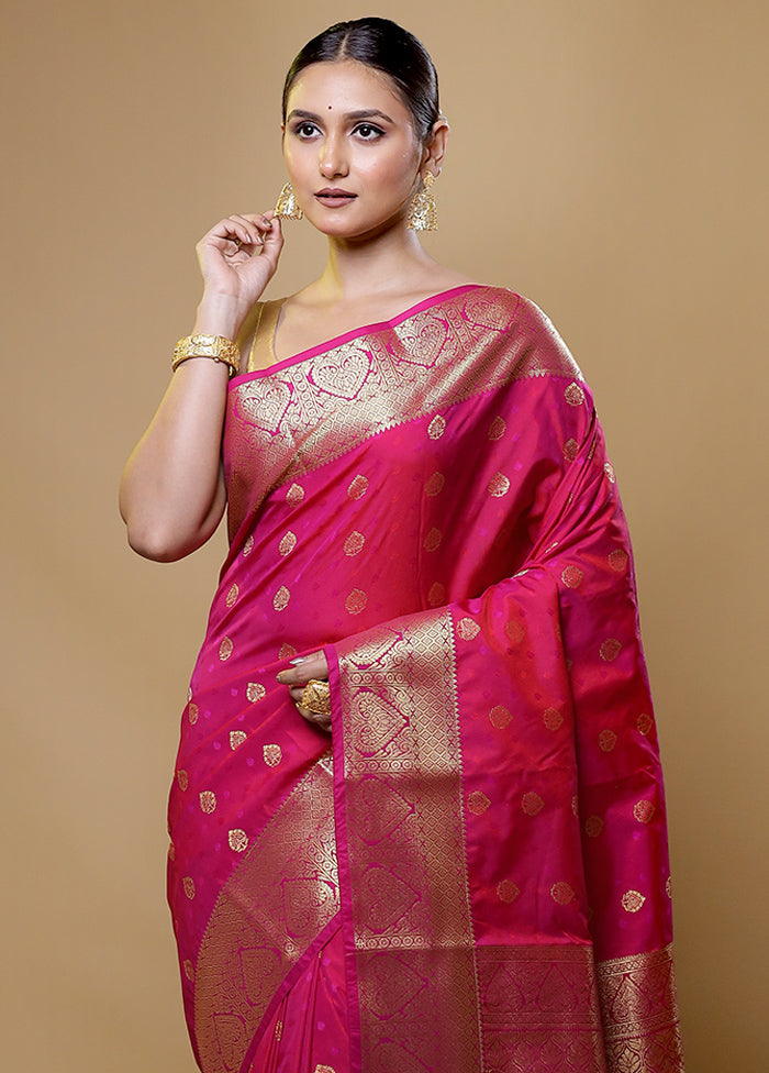 Pink Kanjivaram Silk Saree With Blouse Piece