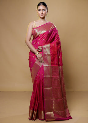 Pink Kanjivaram Silk Saree With Blouse Piece