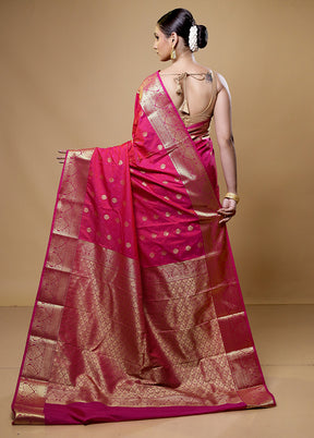 Pink Kanjivaram Silk Saree With Blouse Piece