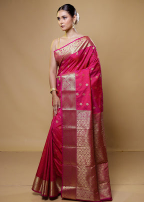 Pink Kanjivaram Silk Saree With Blouse Piece