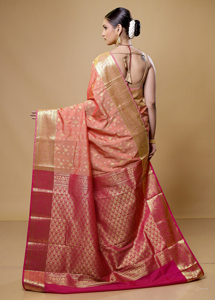 Peach Kanjivaram Silk Saree With Blouse Piece