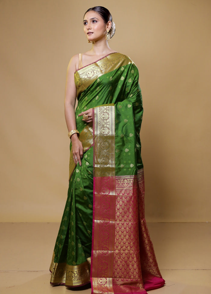 Green Kanjivaram Silk Saree With Blouse Piece