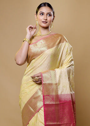 Cream Kanjivaram Silk Saree With Blouse Piece