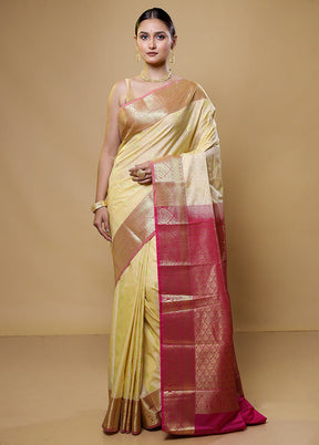 Cream Kanjivaram Silk Saree With Blouse Piece