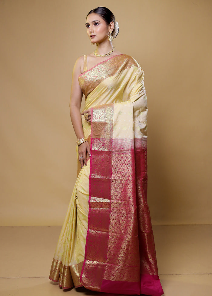 Cream Kanjivaram Silk Saree With Blouse Piece