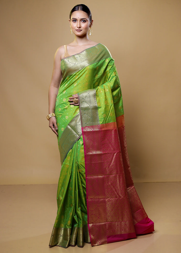 Green Kanjivaram Silk Saree With Blouse Piece