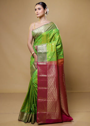 Green Kanjivaram Silk Saree With Blouse Piece