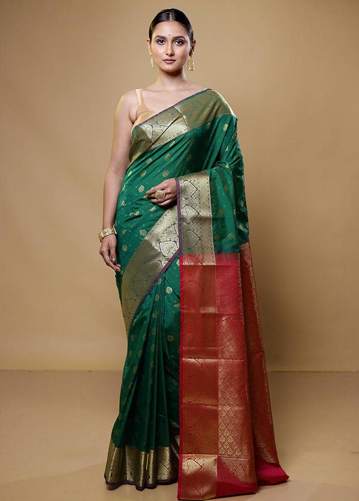 Green Kanjivaram Silk Saree With Blouse Piece