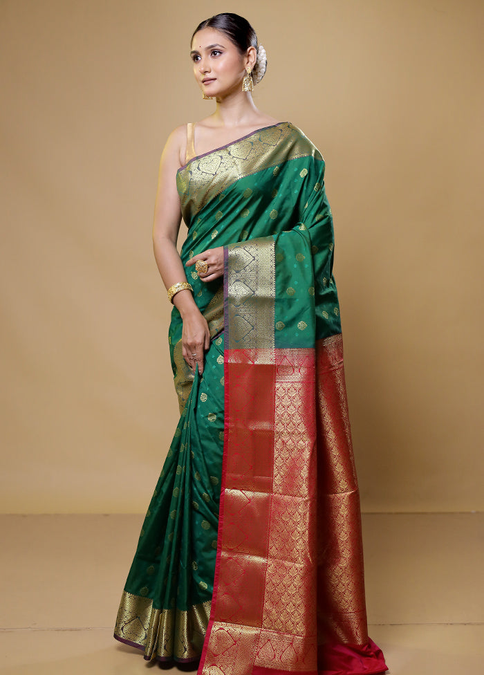 Green Kanjivaram Silk Saree With Blouse Piece