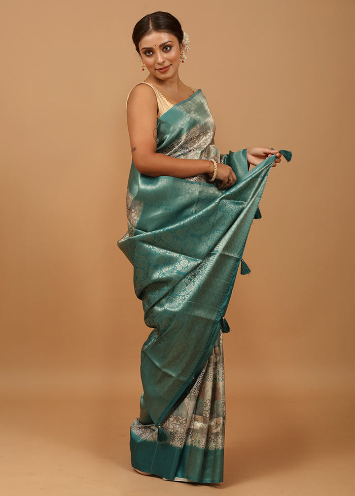 Green Dupion Silk Saree With Blouse Piece