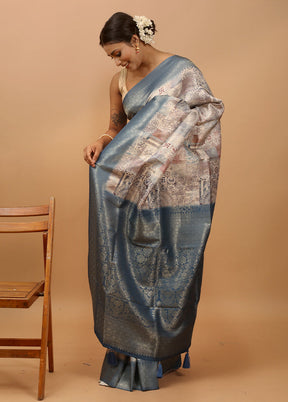 Blue Dupion Silk Saree With Blouse Piece