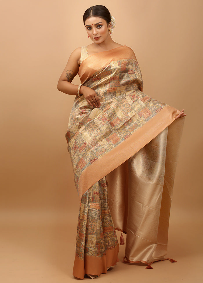 Yellow Dupion Silk Saree With Blouse Piece