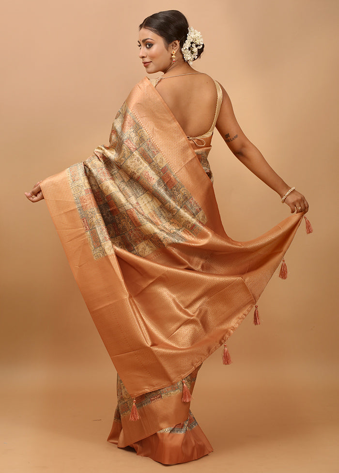 Yellow Dupion Silk Saree With Blouse Piece