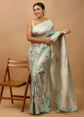 Green Dupion Silk Saree With Blouse Piece