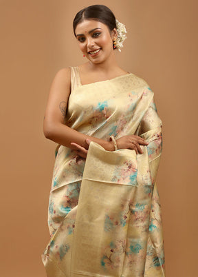 Cream Dupion Silk Saree With Blouse Piece