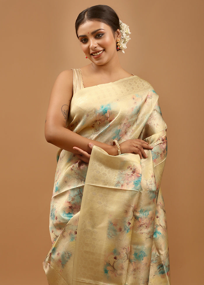 Cream Dupion Silk Saree With Blouse Piece