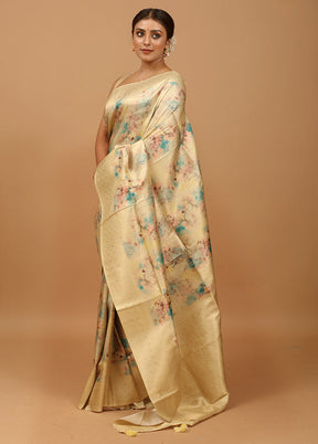 Cream Dupion Silk Saree With Blouse Piece