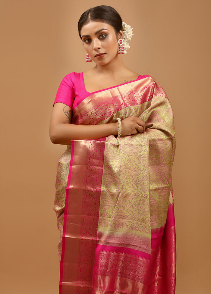 Green Handloom Kanchipuram Pure Silk Saree With Blouse Piece