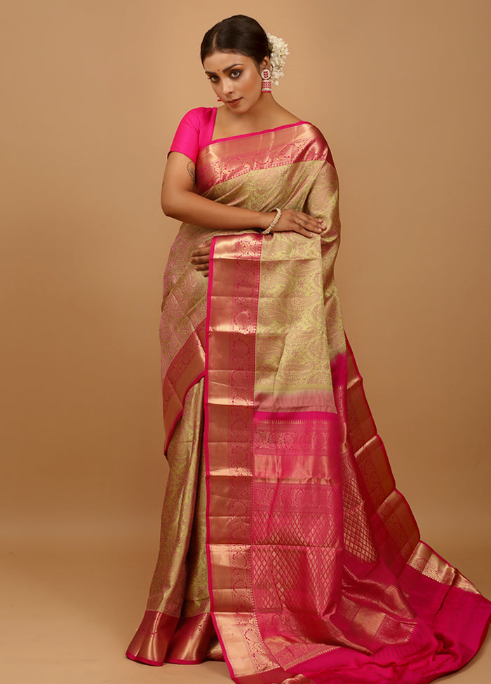 Green Handloom Kanchipuram Pure Silk Saree With Blouse Piece