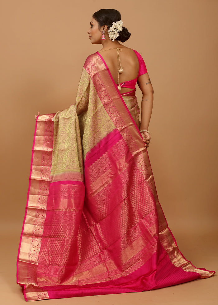 Green Handloom Kanchipuram Pure Silk Saree With Blouse Piece