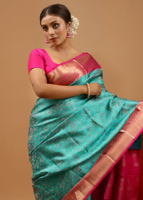 Green Handloom Kanchipuram Pure Silk Saree With Blouse Piece