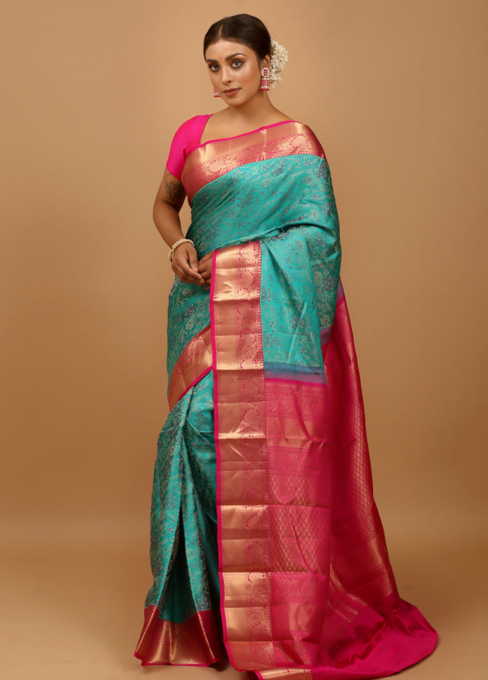 Green Handloom Kanchipuram Pure Silk Saree With Blouse Piece