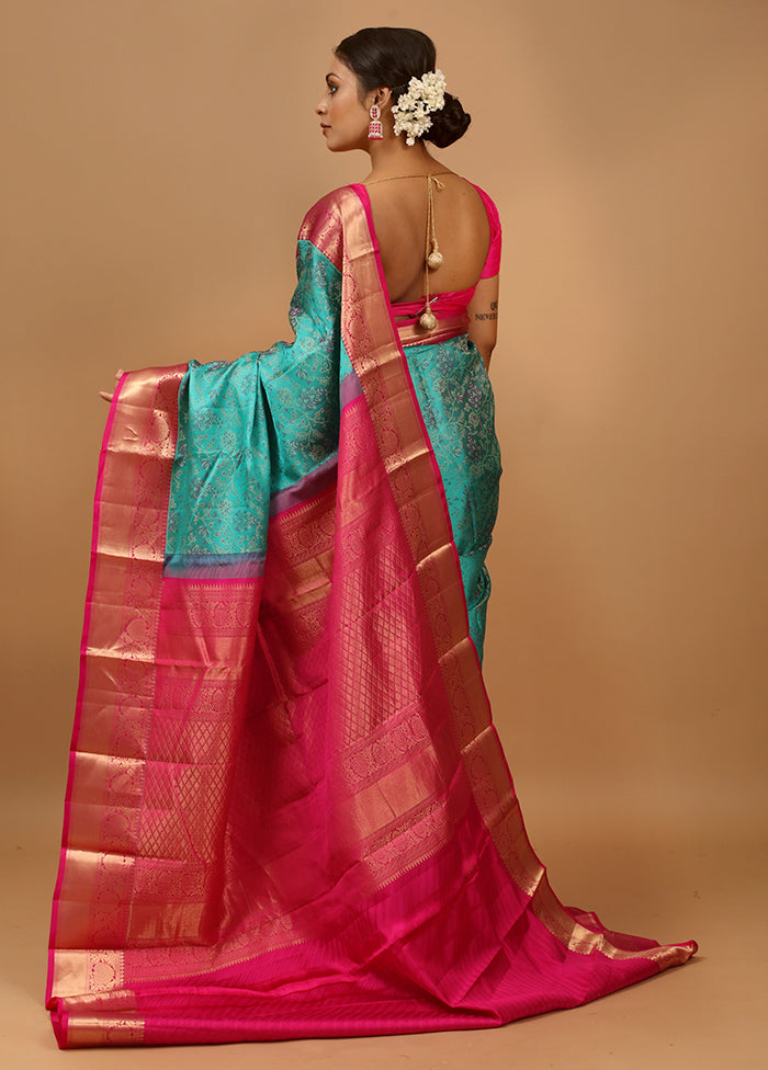 Green Handloom Kanchipuram Pure Silk Saree With Blouse Piece